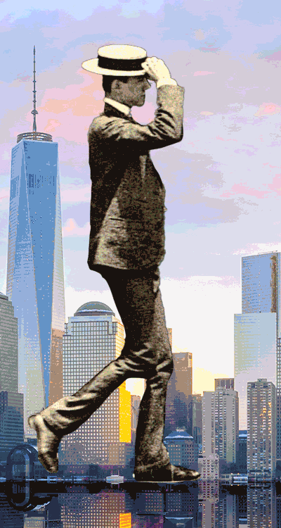 man is walking in the city